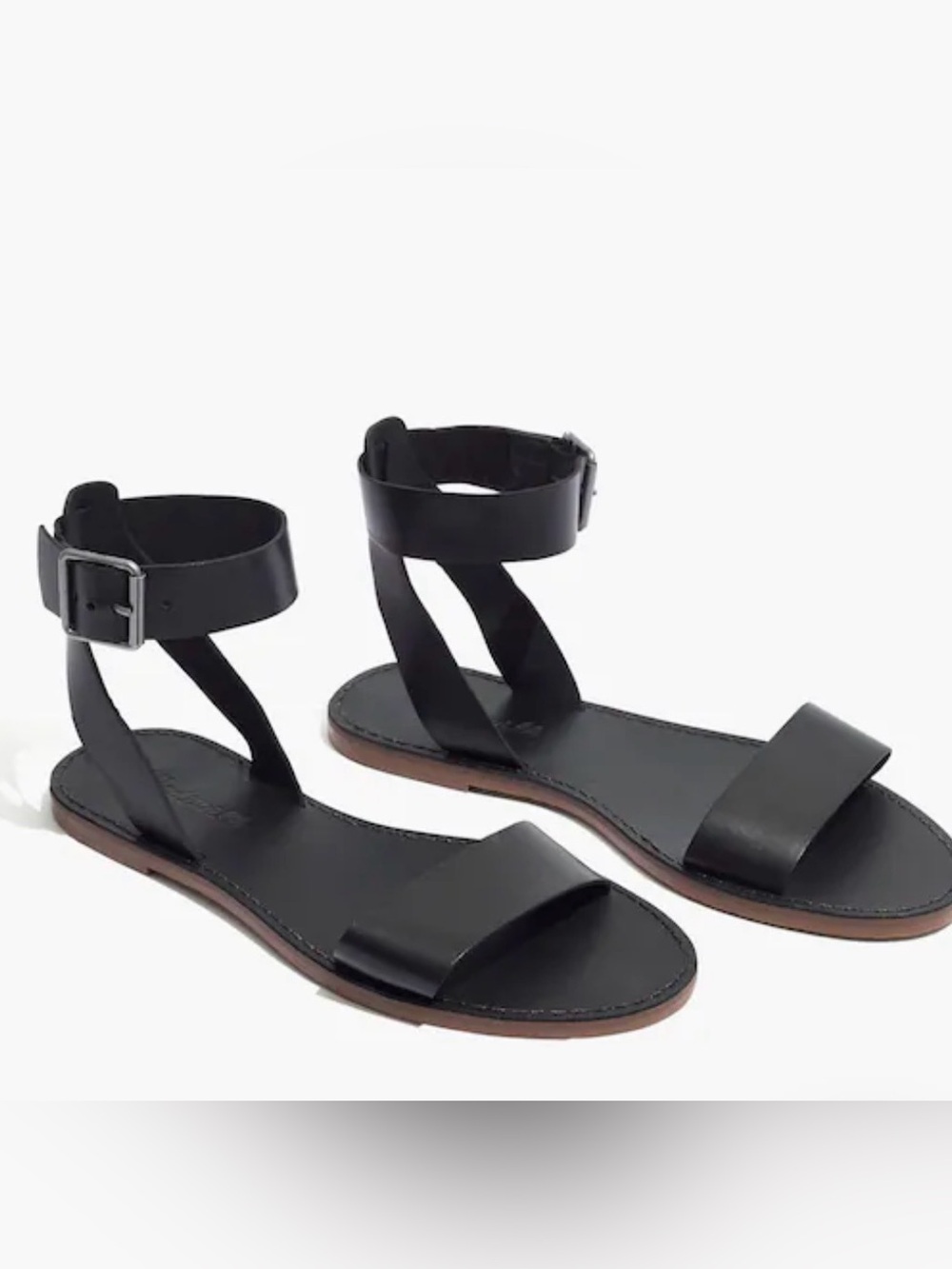 New Madewell The Boardwalk Black Leather Ankle-Strap Sandals
